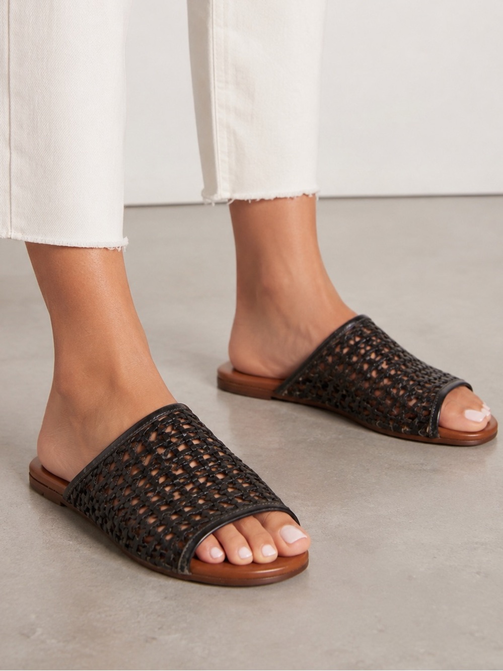 Bed|Stü Handmade Woven Leather Slide Sandals Women’s US 7 Black Brown NWOB